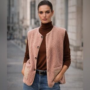 Korean Teddy Shearling Vest Blush Faux Suede Lightweight Oversized Cozy Chic